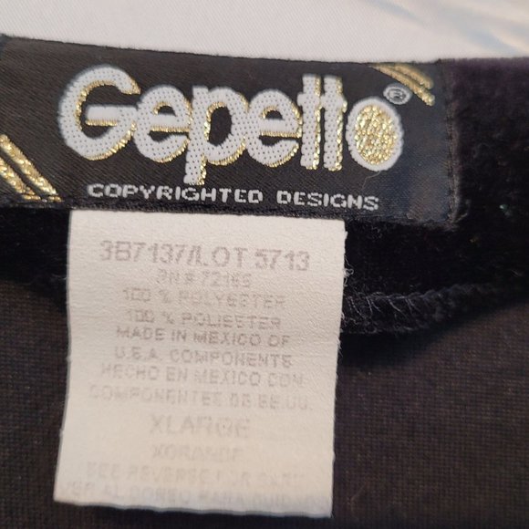 Vintage Gepetto Velour Pullover Black Rhinestone Zipper Women XL Shoulder Pads - Picture 5 of 7